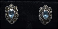 Sterling Silver Blue Topaz Marcasite Earrings