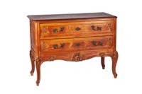 FRENCH CARVED FRUITWOOD TWO DRAWER COMMODE