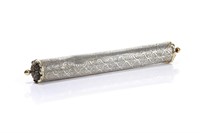 19TH C INDIAN SILVER SCROLL HOLDER, 441g