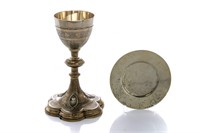 SILVER GILT CHALICE CUP & PATEN, 556g