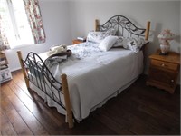 PINE/ WROUGHT IRON QUEEN SIZE BEDFRAME