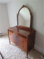 VINTAGE FIGURED WALNUT 48" DRESSER W/ MIRROR