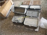 pallet with tractor field office boxes, harvester