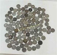 100 Mercury Dimes (10 cent pieces)
