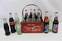 Vintage Coca-Cola Caddy & Coke/Pepsi bottles