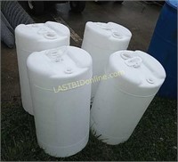 4 White poly 15 gallon Drums Barrels