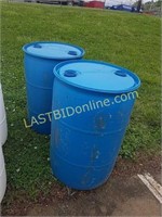 2 Blue Poly 55 gallon Drums Barrels