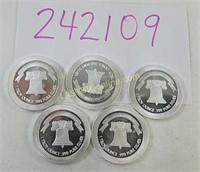 5 Liberty Bell "Poker Chip" style Silvertowne Coin