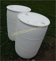 2 White Poly 55 gallon Drums Barrels