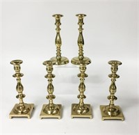 Group of 6 Brass Queen Anne Candlesticks