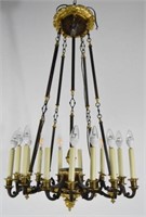 Ornate Brass Chandelier in Black and Gold