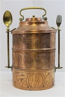 Antique Copper & Brass Tiffin Lunchbox w/utensils