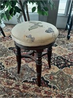 Vintage Wood Stool with Butterfly Padding