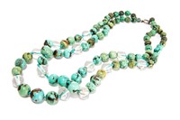 CHINESE TURQUOISE BEADED NECKLACE, 97g