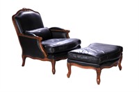BLACK LEATHER UPHOLSTERED CHAIR