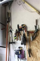 GROUP LOT- CLAMPS, SHEARS, MISC YARD TOOLS