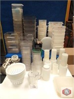 Lot of plastic containers, strainers, silverware c