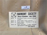 1950 Vincennes Harmony Society Dance Ticket Stub