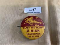 1954 U-Hig Football Homecoming Button Pinback
