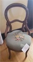 Wood/ Green Embroidered Chair - Needs Repair