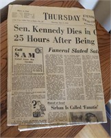 Sen. Kenedy Dies Vintage Newspaper