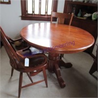 ROUND WOOD TABLE, 4 CHAIRS-APPROX 42" ACROSS