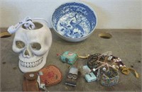 Skull Light, Peacock Bowl, Jewelry & More