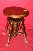 Antique Adjustable Organ Walnut Stool w/ ball &