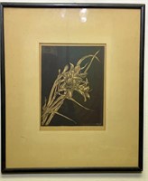 Mid Century Framed Flower Woodblock Print 1955(?)