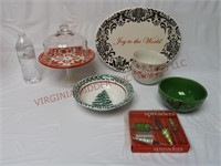 Christmas Cheese Dome, Spreaders, Platter & Bowls