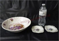 Austrian Serving Bowl & Violet Motif Pin Dishes