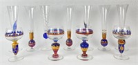 (11) German Nagel Hand Painted Glass Flutes &
