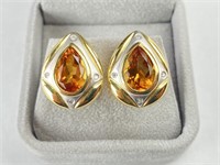 14K Yellow Gold w/ Diamond & Citrine Earrings