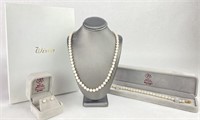 Cultured Pearl Necklace, Bracelet, & Earrings Set