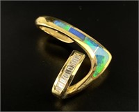 18K Yellow Gold, Opal, & Diamond Slide Pendant