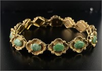 14K Yellow Gold w/ Jade 7" Bracelet 23.6g