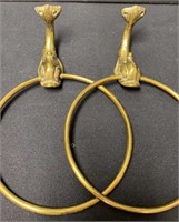 Pair of Brass Dolphin 4 3/4" Towel Rings