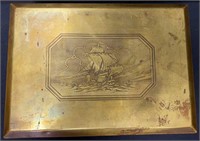 Cool Arts & Crafts Brass Etched Ship Box
