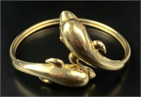 14K Yellow Gold Bracelet w/ Ruby Eyed Dolphins