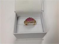 14k yellow gold Ruby Ring features 9 prong set