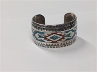 Heavy Native American Cuff Bracelet w/ inlaid