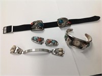 4pc Silver Native American Watch Cuffs in sterling