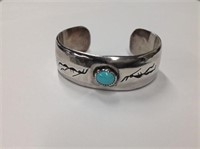 Signed Silver Native American Cuff Bracelet