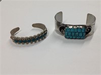 2pc Native American Cuff Bracelets; of mixed