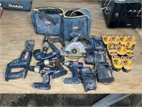 Lot Ryobi Drills, Saws, Bags, Batteries