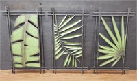 Set of 3 decorative metal hanging leaf panels