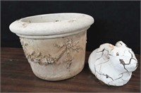 Vintage cement flower pot/planter and rabbit