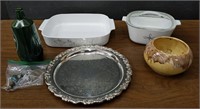 Box of misc. - bowl, silver plate tray, etc.