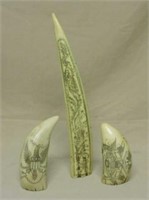Faux Scrimshaw Carved Whale's Teeth.