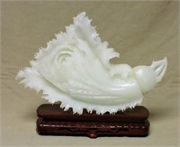 White Jade Carved Flower with Buddha Hand .
